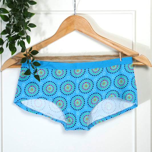 Women's organic cotton boy shorts - Blue Mara design