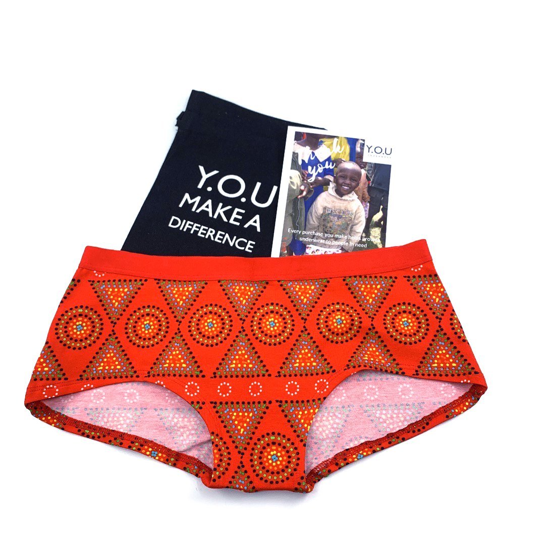 Women's organic cotton boy shorts - Red Mara design - Y.O.U underwear