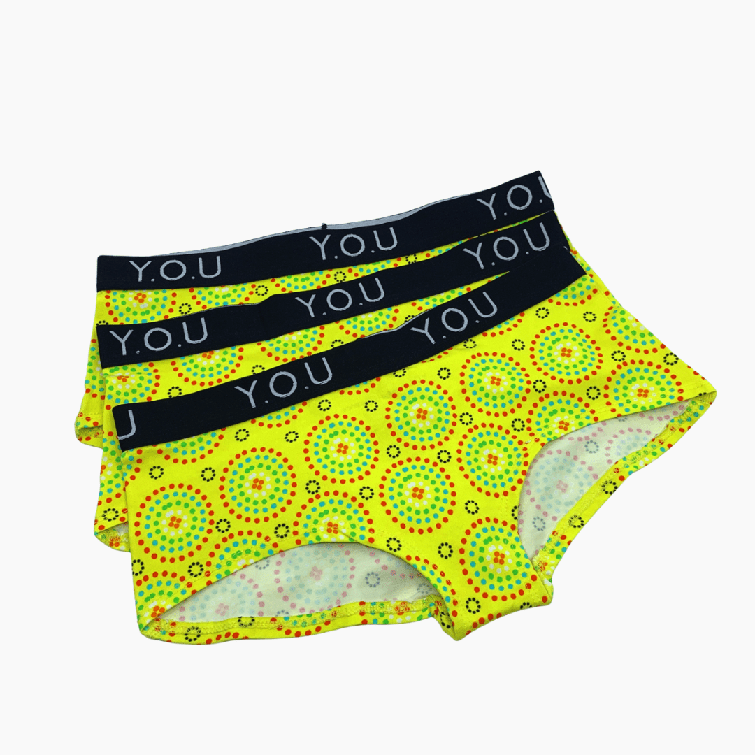 Women’s organic cotton boy shorts with Y.O.U elastic - Mara design - Pack of 3 - Y.O.U underwear
