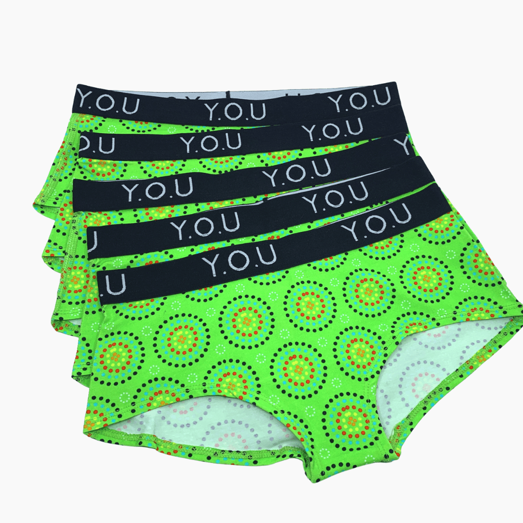 Women’s organic cotton boy shorts with Y.O.U elastic - Mara design - Pack of 5 - Y.O.U underwear