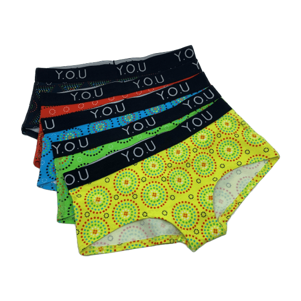Women’s organic cotton boy shorts with Y.O.U elastic - Mara design - Pack of 5 - Y.O.U underwear