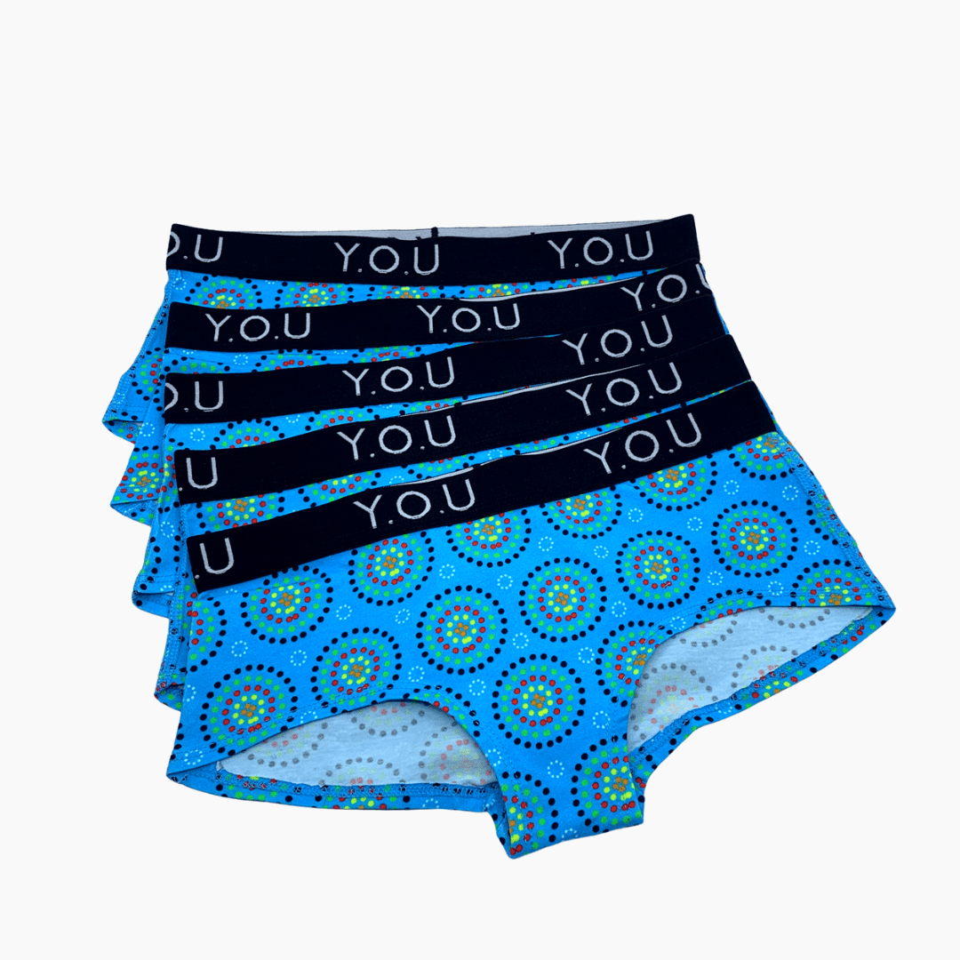 Women’s organic cotton boy shorts with Y.O.U elastic - Mara design - Pack of 5 - Y.O.U underwear