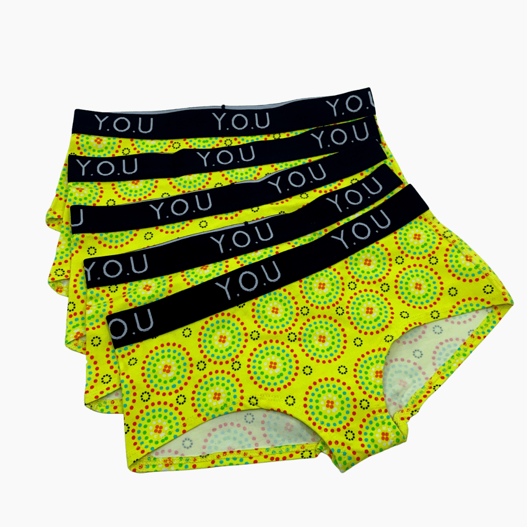 Women’s organic cotton boy shorts with Y.O.U elastic - Mara design - Pack of 5 - Y.O.U underwear