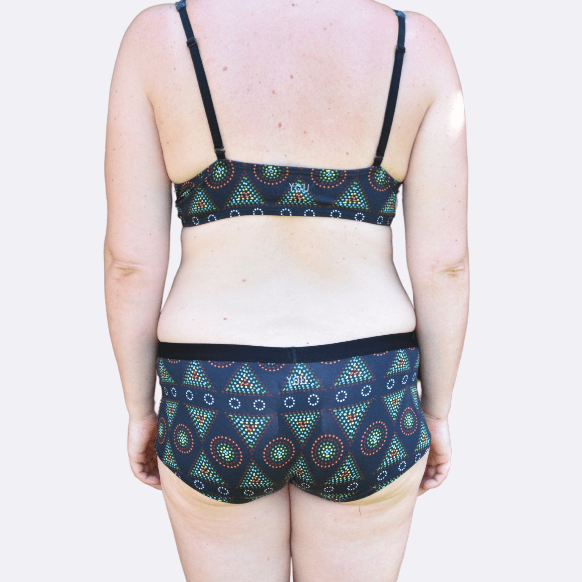 Women's organic cotton matching bralette and plain boy shorts set - Black Mara design - Y.O.U underwear