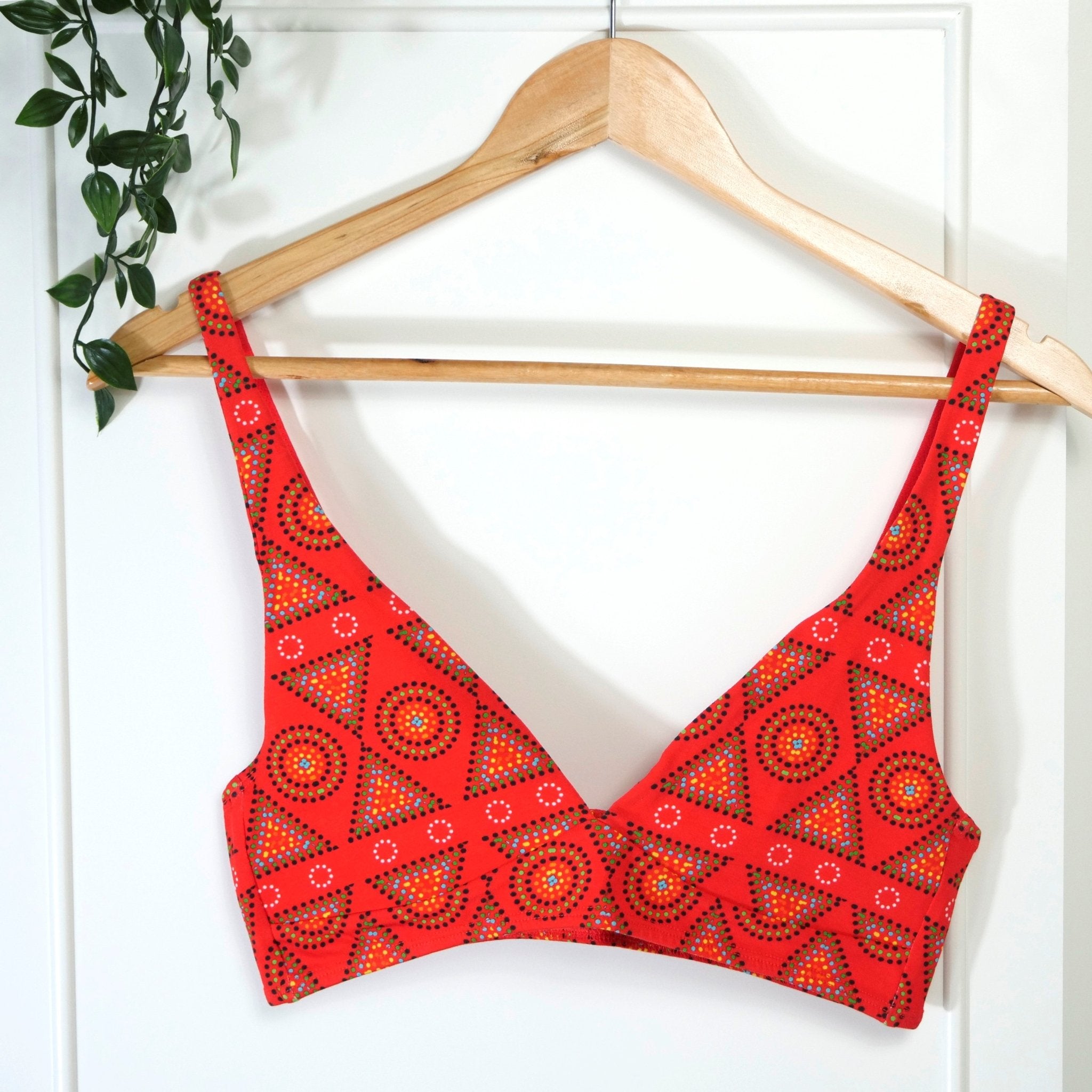 Women's organic cotton matching bralette and plain boy shorts set - Red Mara design - Y.O.U underwear