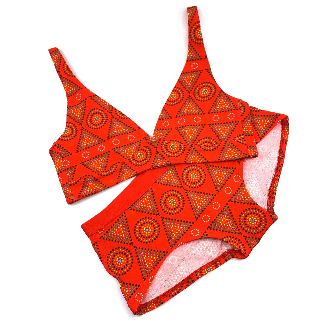 Women's organic cotton matching bralette and plain boy shorts set - Red Mara design - Y.O.U underwear