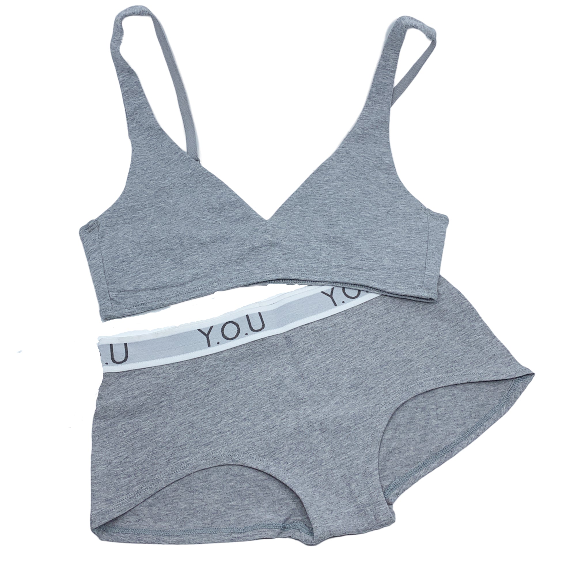 Women's organic cotton matching bralette and Y.O.U boy shorts set - light grey (heather grey) - Y.O.U underwear