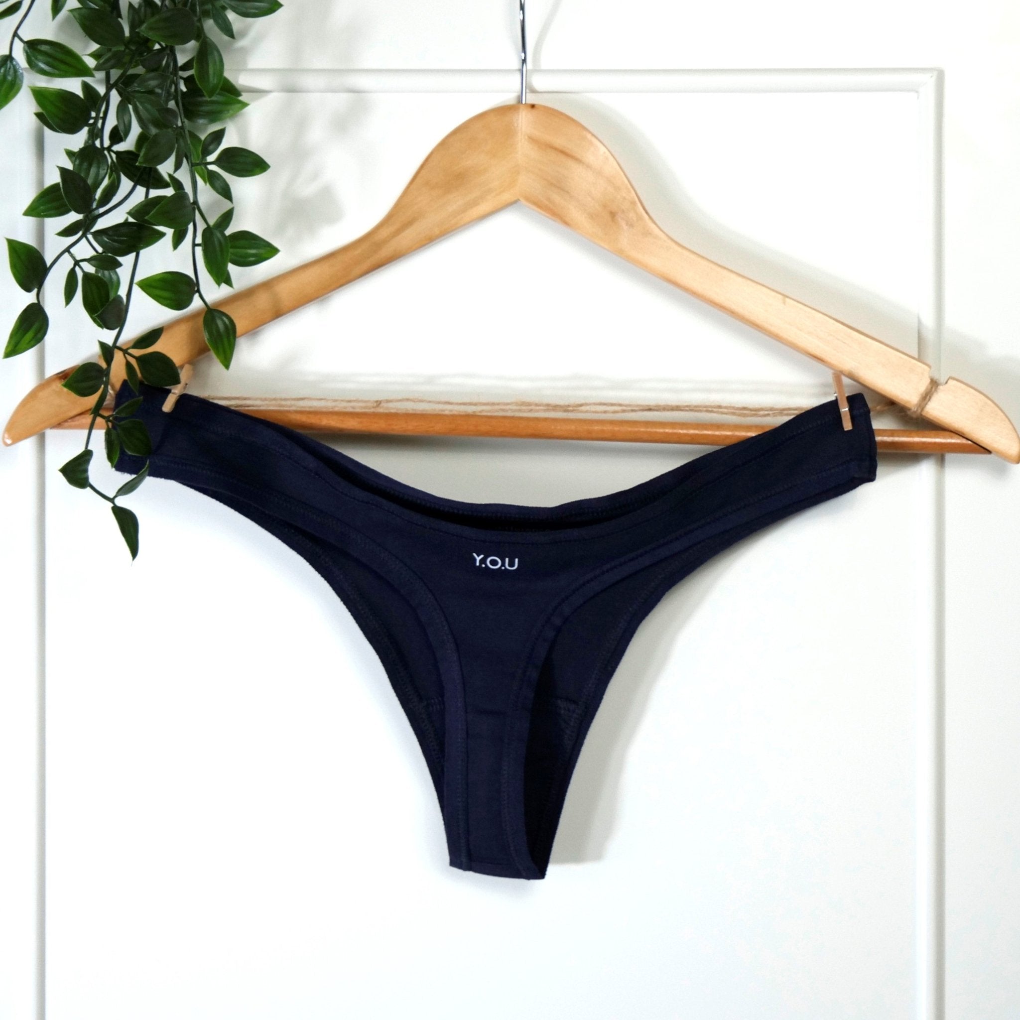 Women's organic cotton thong in navy blue - Y.O.U underwear