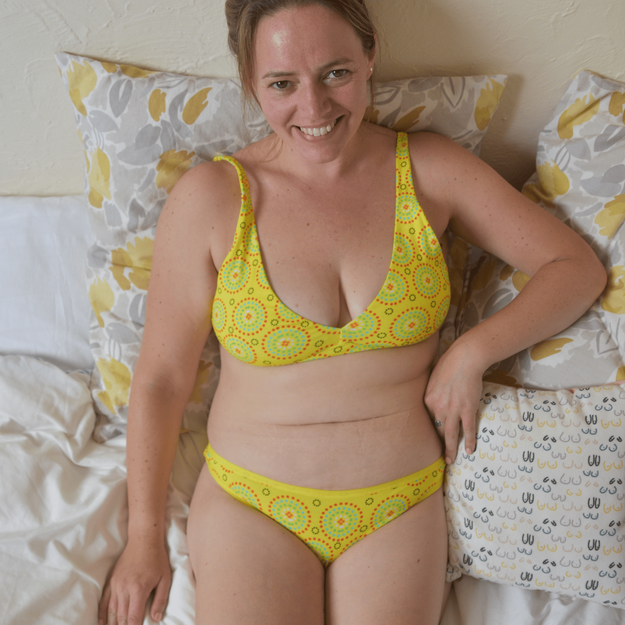 Women's organic cotton thong - Yellow Mara design - Y.O.U underwear