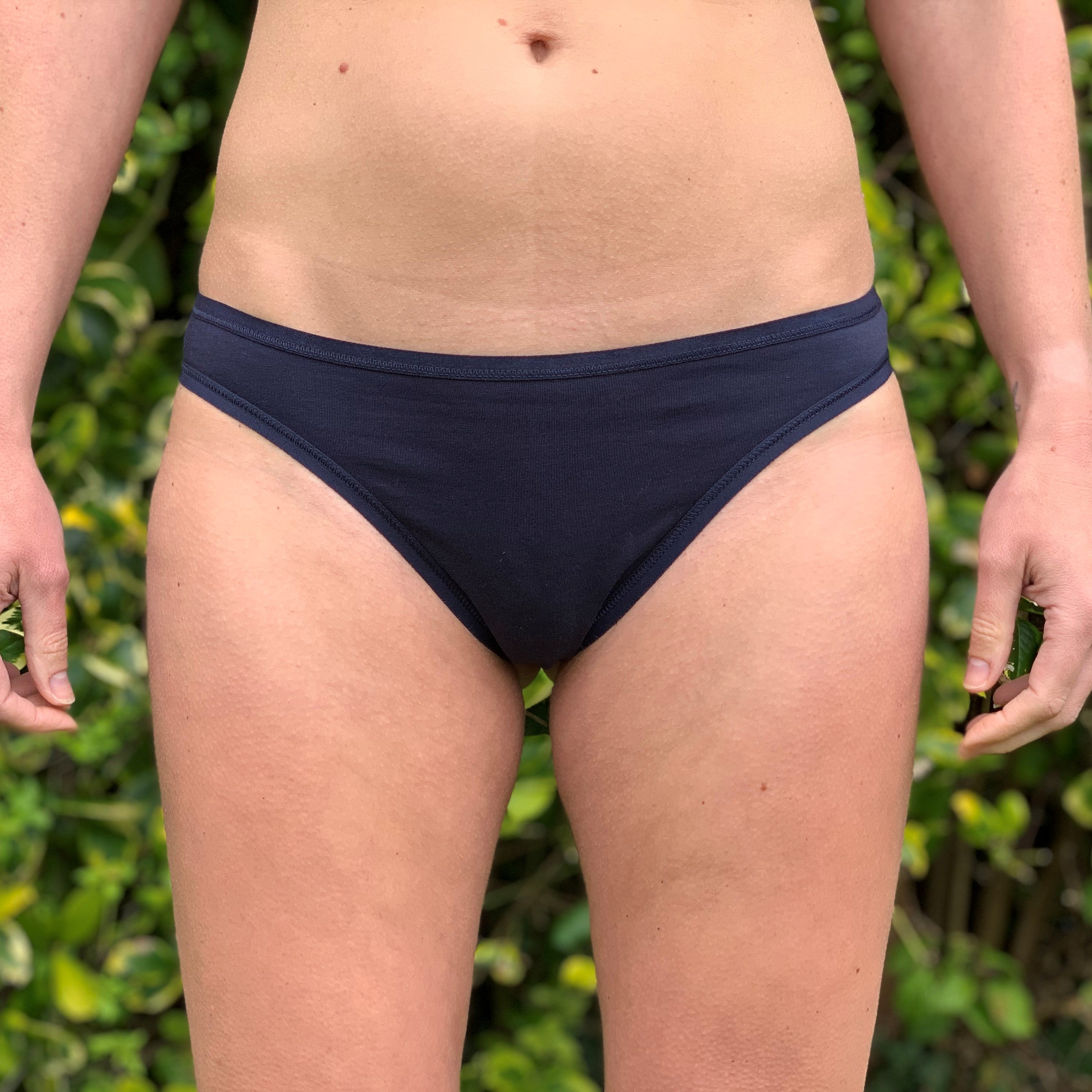 Women's organic cotton thong in navy blue