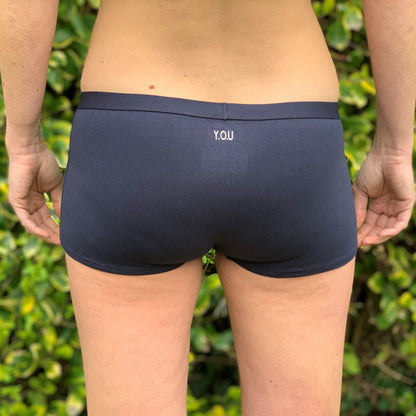 Women's organic cotton boy shorts in navy blue